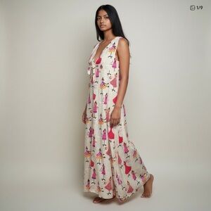 Handmade Sewing Theme Sleeveless V-Neck Maxi Sundress
